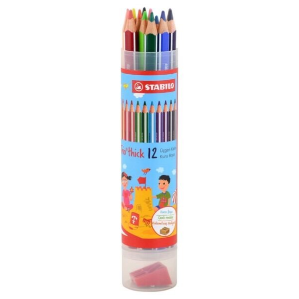 Stabilo Trio Thick 12 Renk Plastik Tup Kuru Boya 203/12-PT