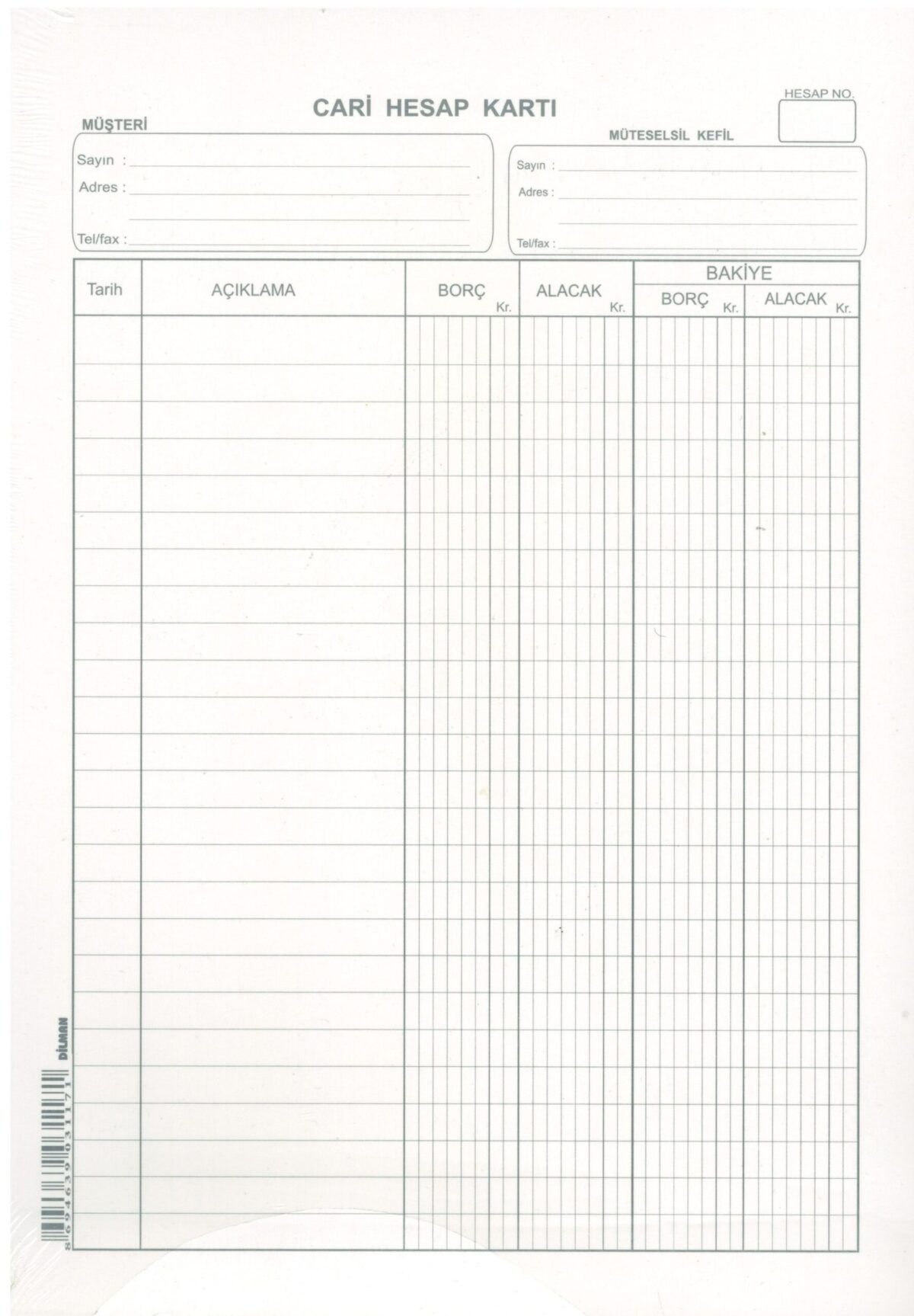 DILMAN CARI HESAP KARTI A5 DIKEY 100 LU  - Görsel 1