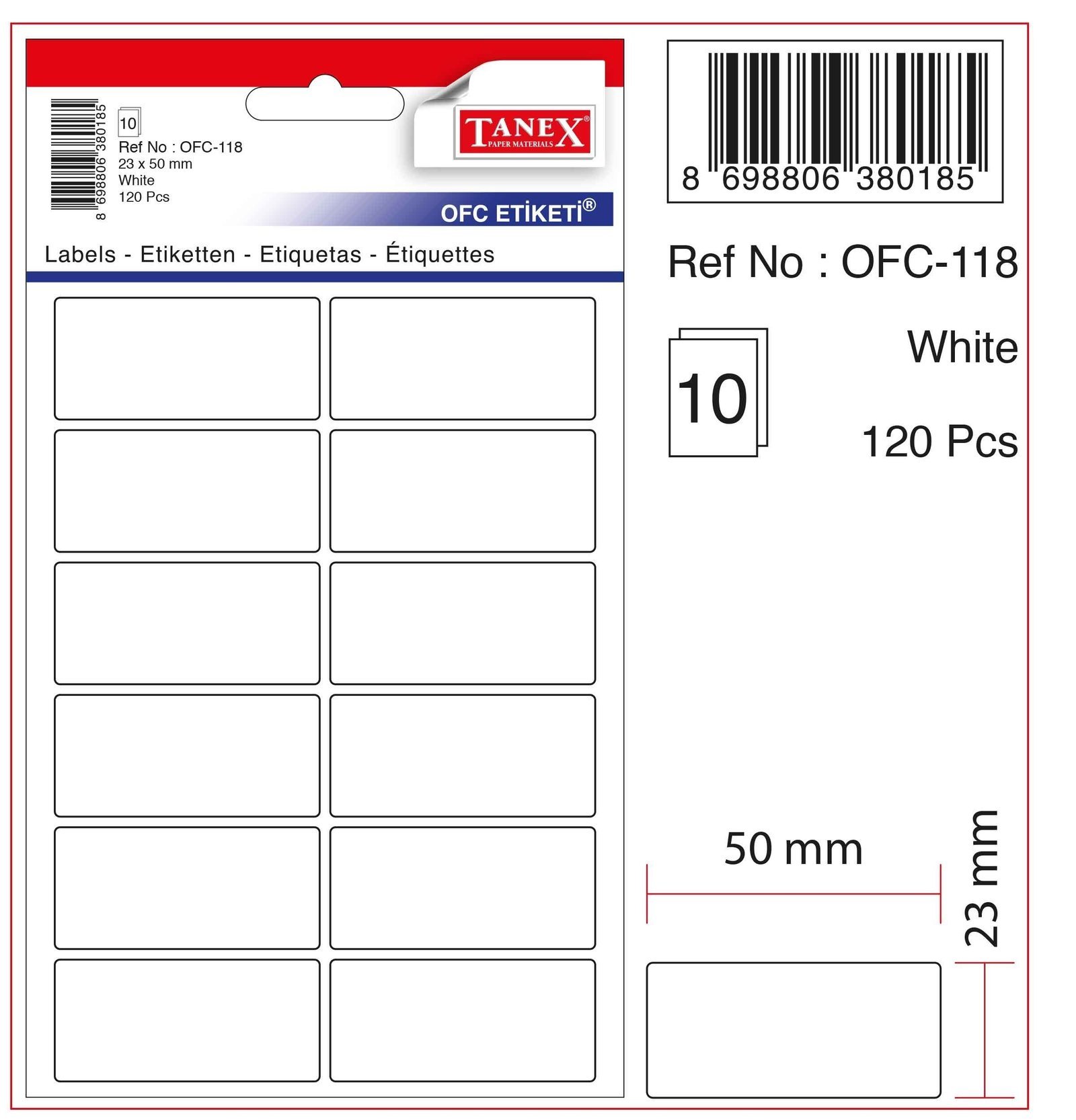30911 TANEX OFC118 BEYAZ OFIS ETIKETI - Görsel 1