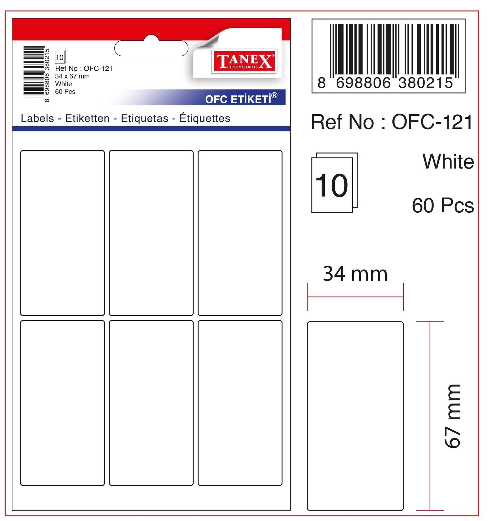 31024 TANEX OFC121 BEYAZ OFIS ETIKETI - Görsel 1