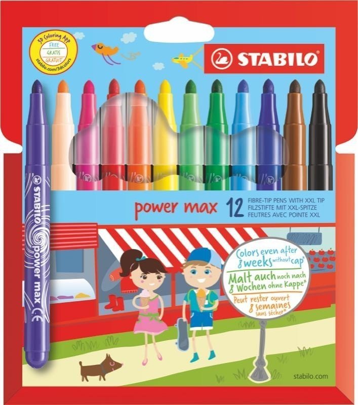 31593 STABILO POWER MAX XL KECELI BOYA 12 RENK - Görsel 1