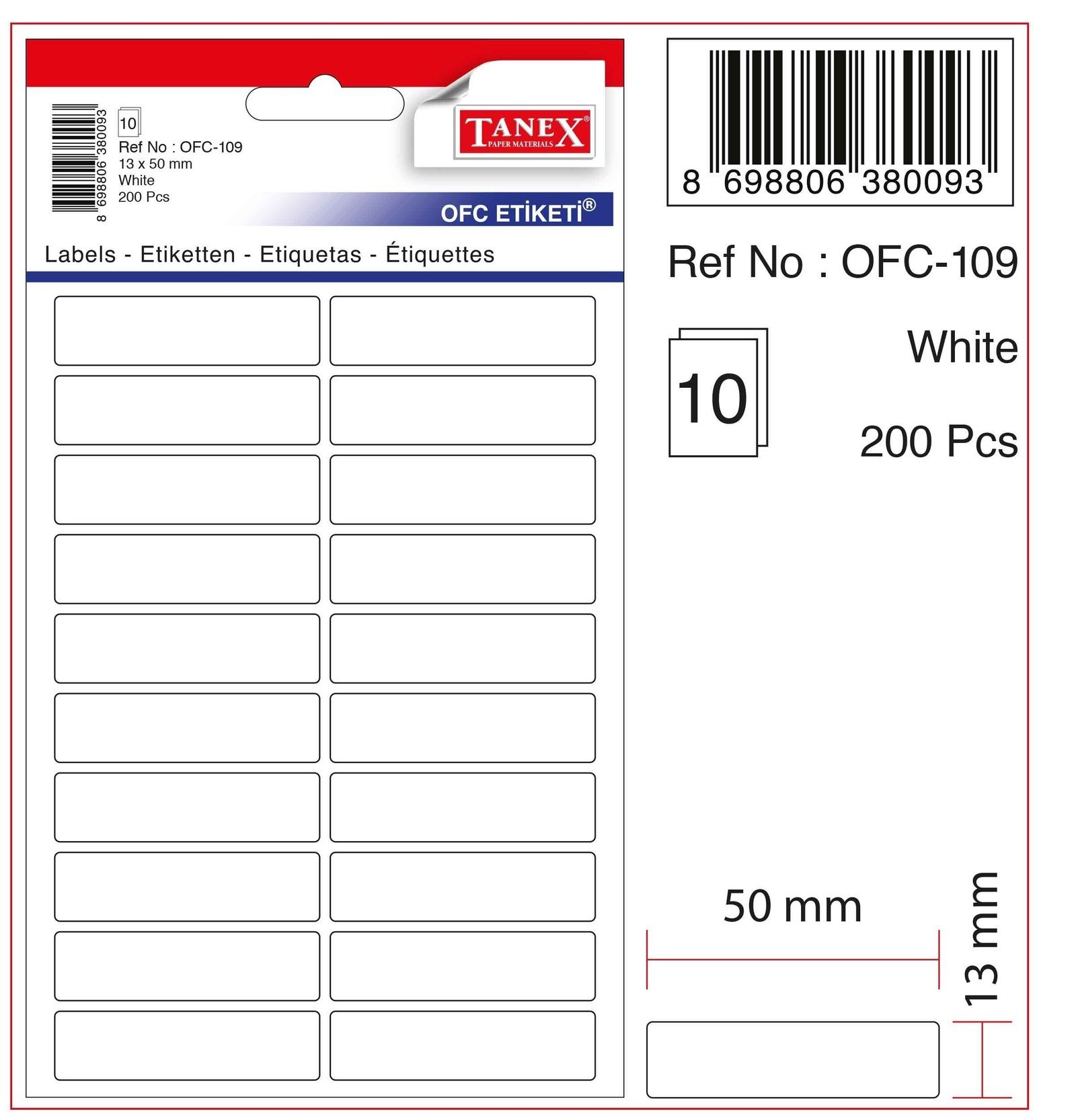 33094 TANEX OFC-109 BEYAZ OFIS ETIKETI - Görsel 1