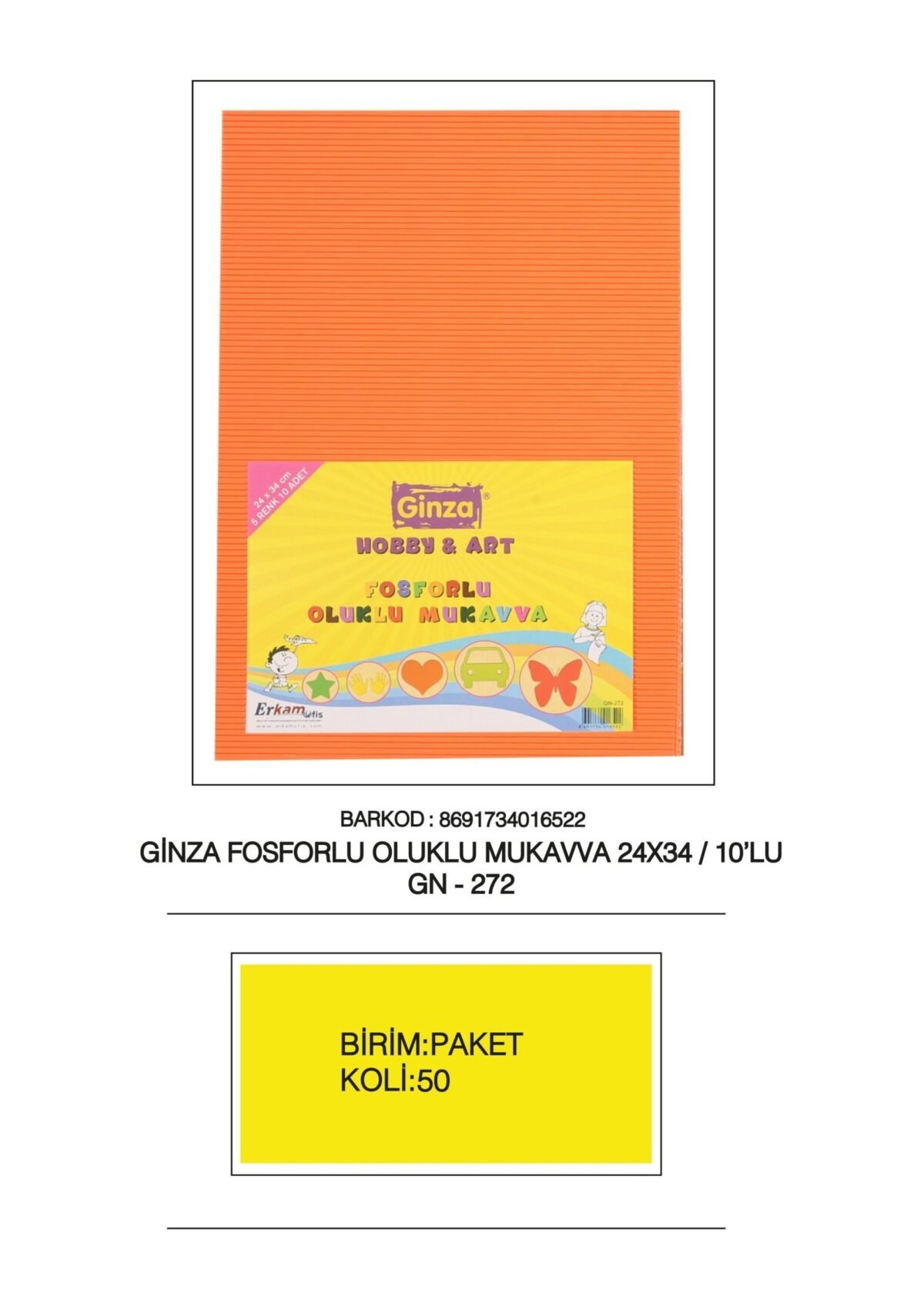 GINZA OLUKLU MUKAVVA FOSFORLU 24X34 10LU 272 - Görsel 1