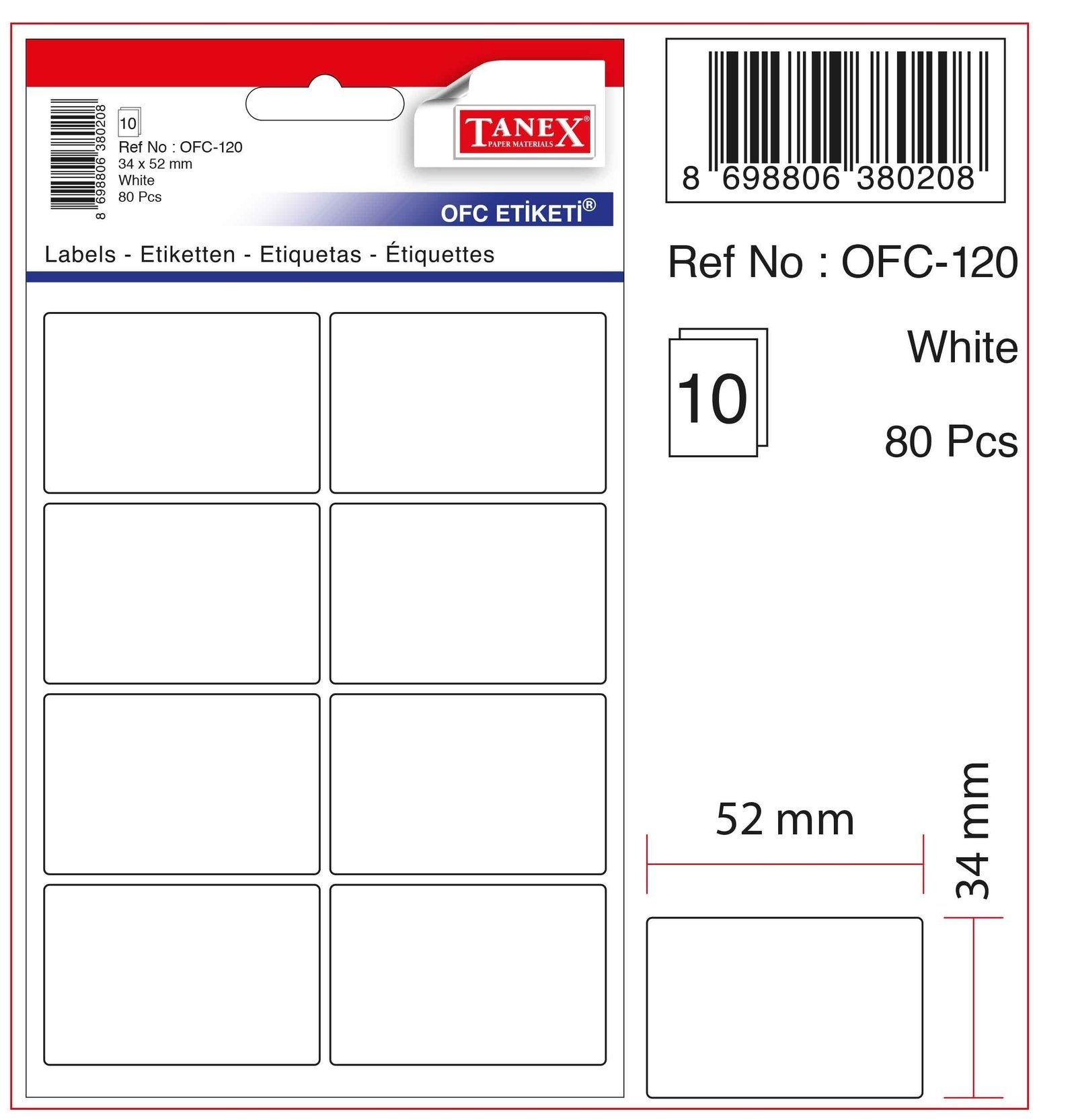 33275 TANEX OFC-120 BEYAZ OFIS ETIKETI - Görsel 1