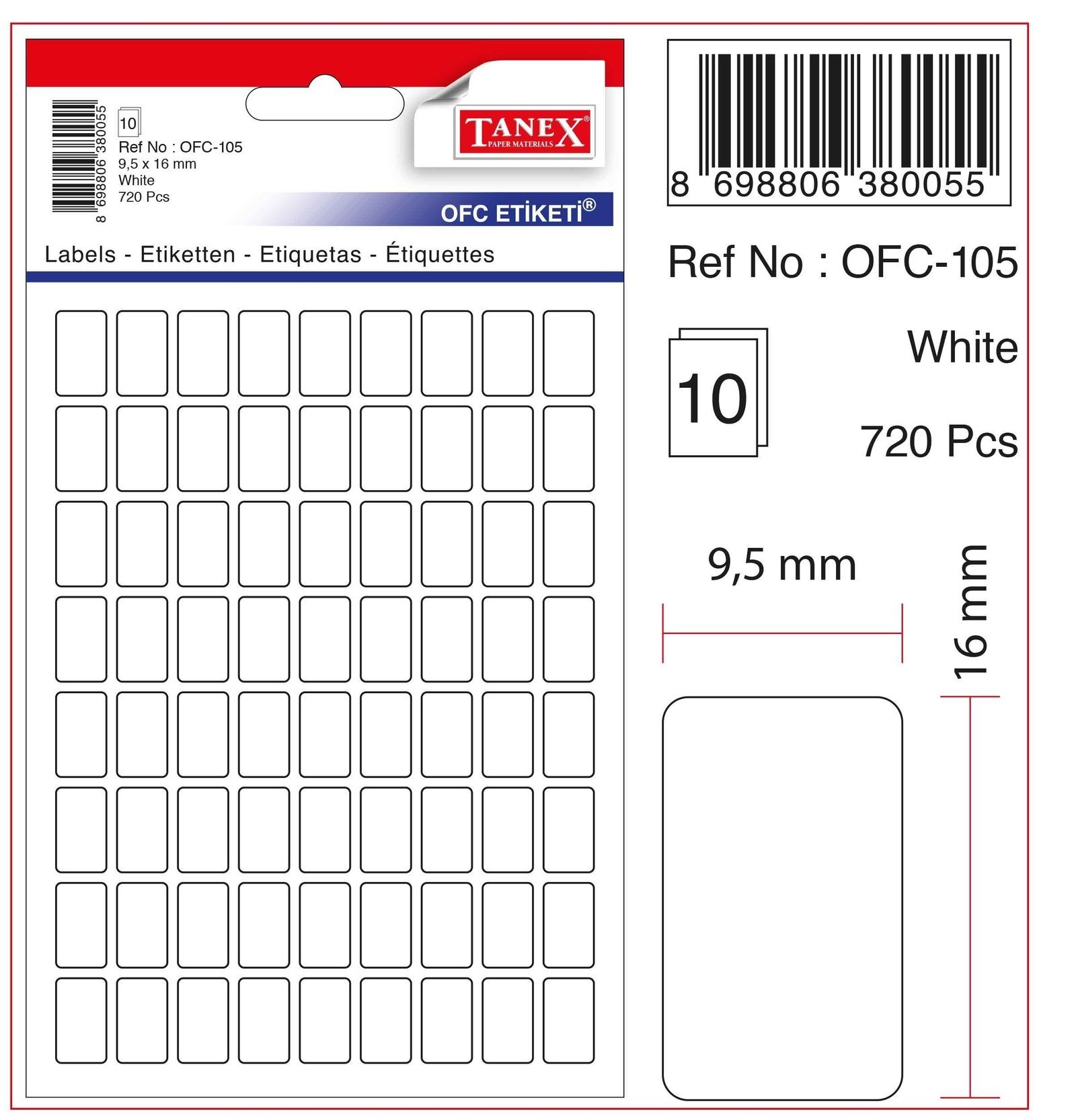 34158 TANEX OFC105 BEYAZ OFIS ETIKETI - Görsel 1