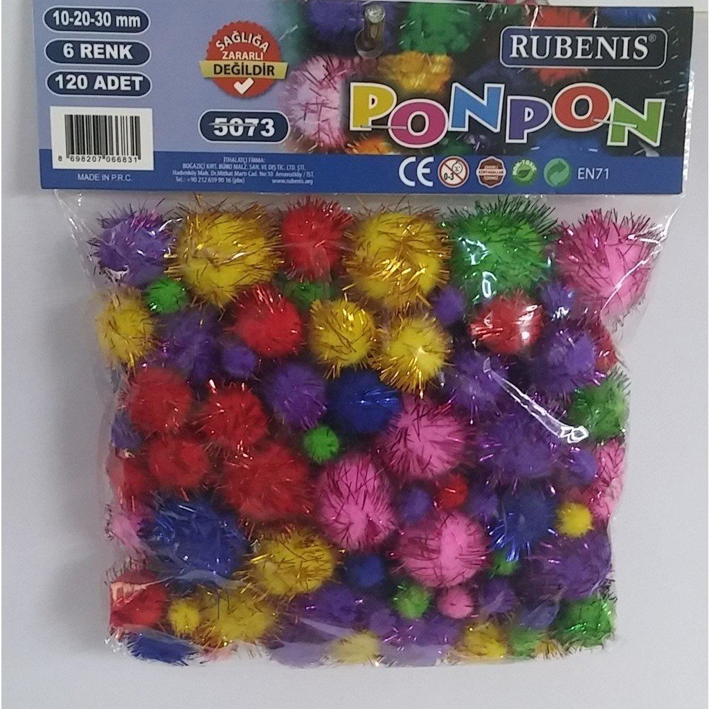 34571 RUBENIS 120LI KARISIK METALIK RENK PONPON - Görsel 1