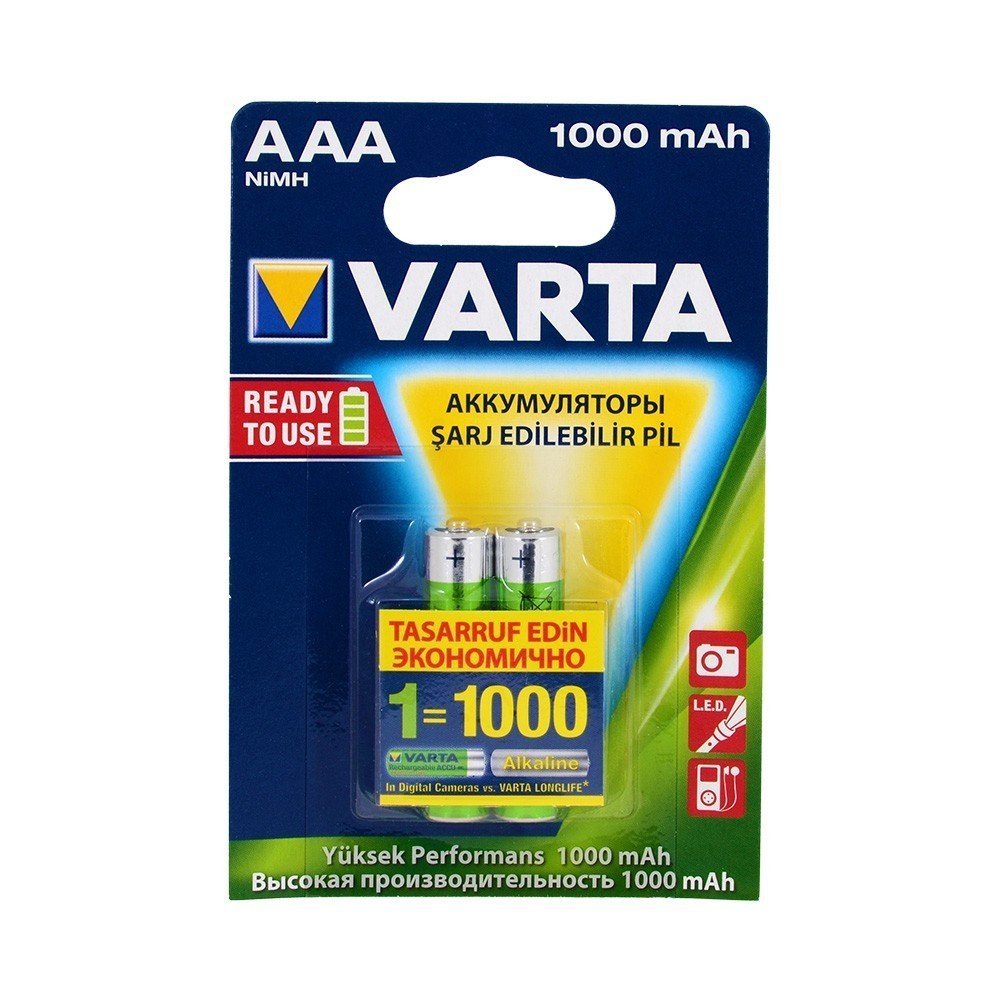 34863 VARTA AAA 1000mAh 2LI INCE SARJLI PIL - Görsel 1