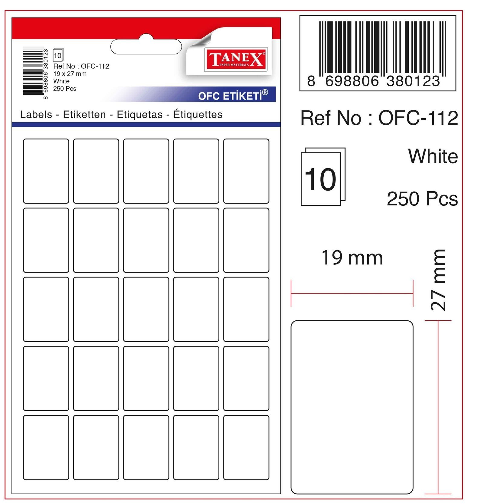 35509 TANEX OFC-112 OFFICE LABELS OFIS ETIKETI BEYAZ - Görsel 1