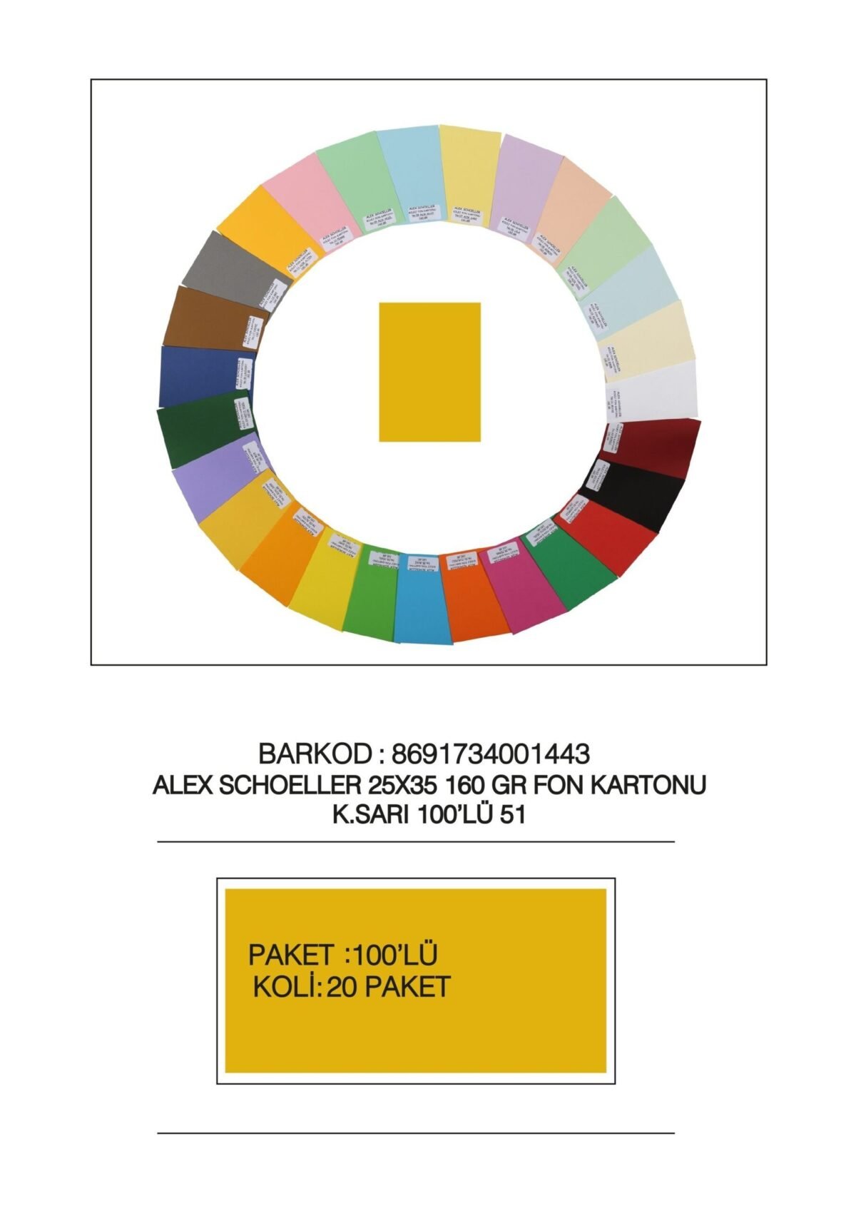 ALEX FON KARTONU 25X35 SARI - Görsel 1