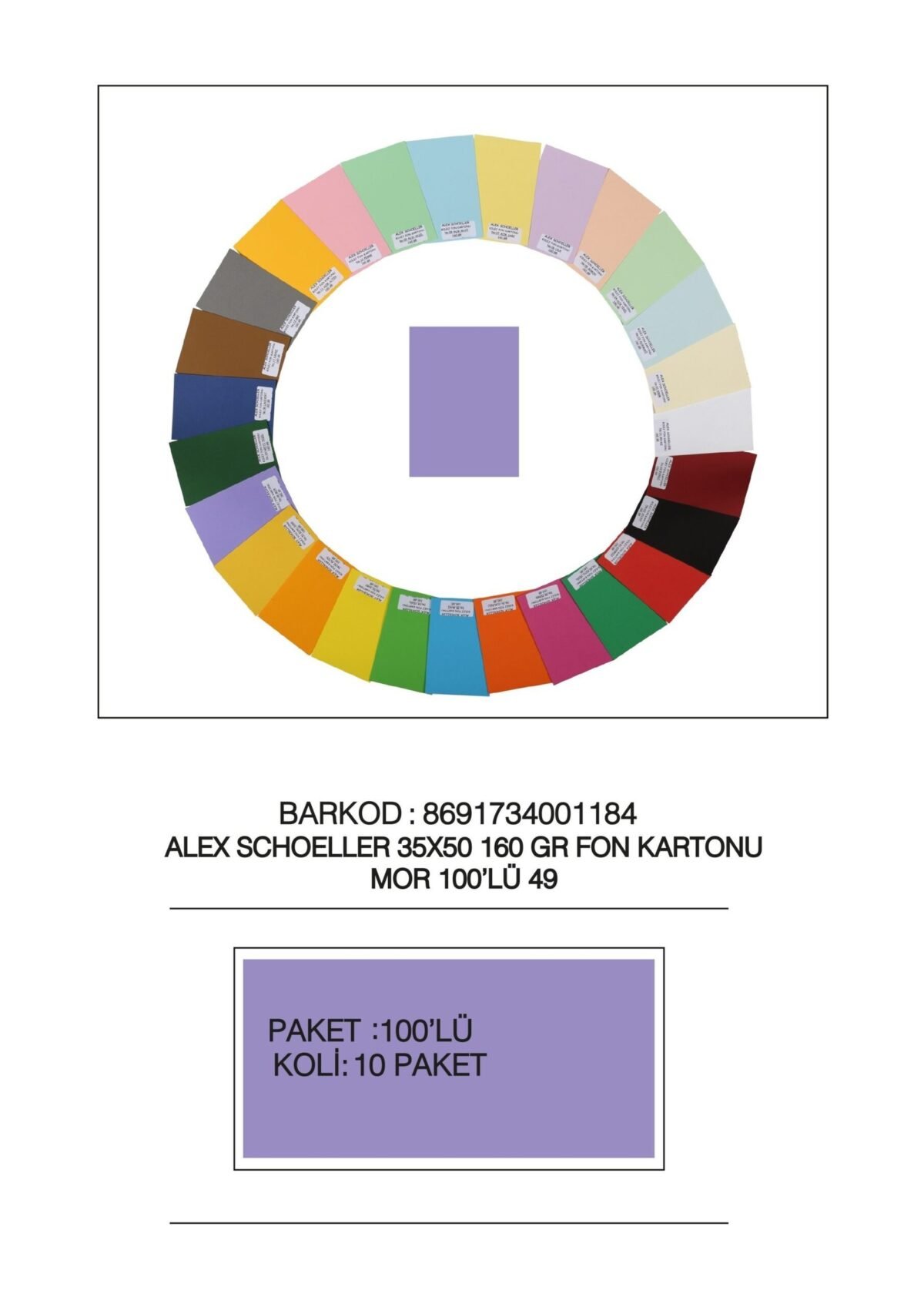 ALEX FON KARTONU 35X50 ALX 2749 MOR - Görsel 1