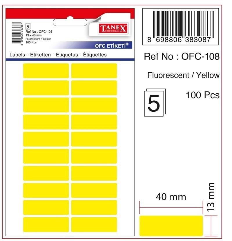 37157 TANEX OFC-108 SARI OFIS ETIKETI 13X40MM - Görsel 1