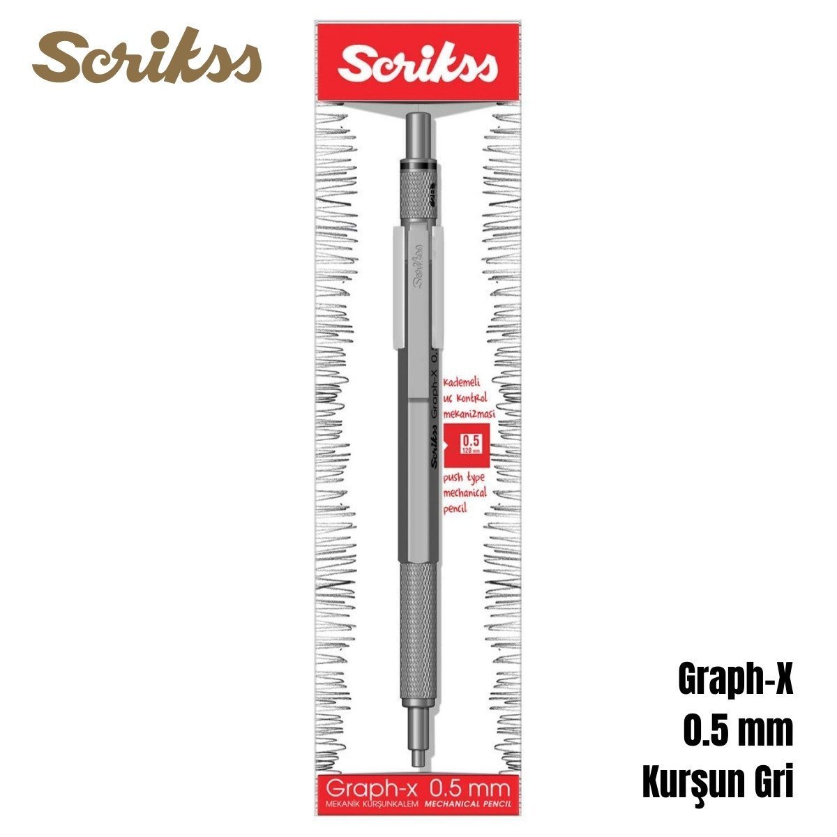 47030 SCRIKSS GRAPH-X METAL 0.5MM 2B VERSATIL GRI KALEM - Görsel 1