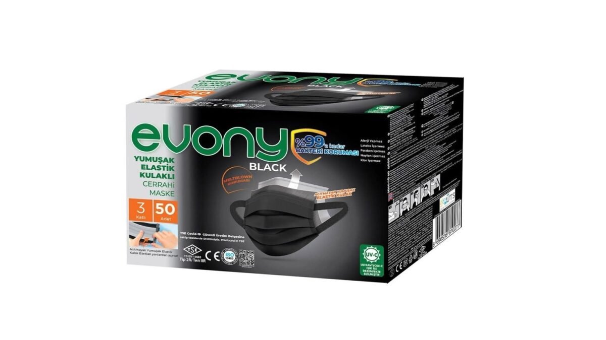 EVONY 50LI SIYAH CERRAHI MASKE - Görsel 1